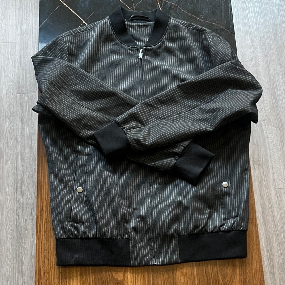 Topman Charcoal Pinstripe Bomber Jacket